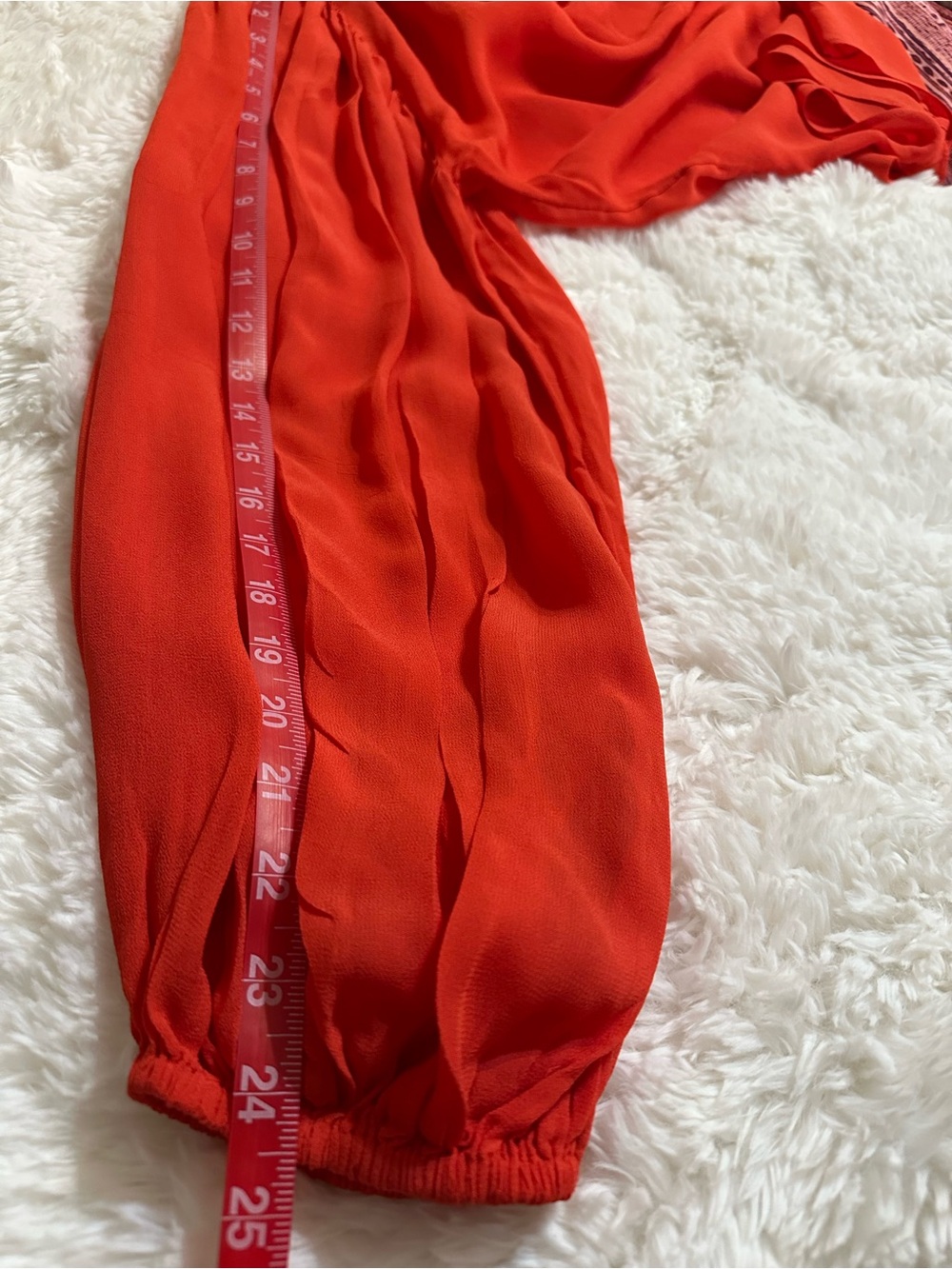 FARM Rio Rose One Shoulder Rosette Pleated Chiffon Blouse Coral Red Size M - Picture 13 of 15